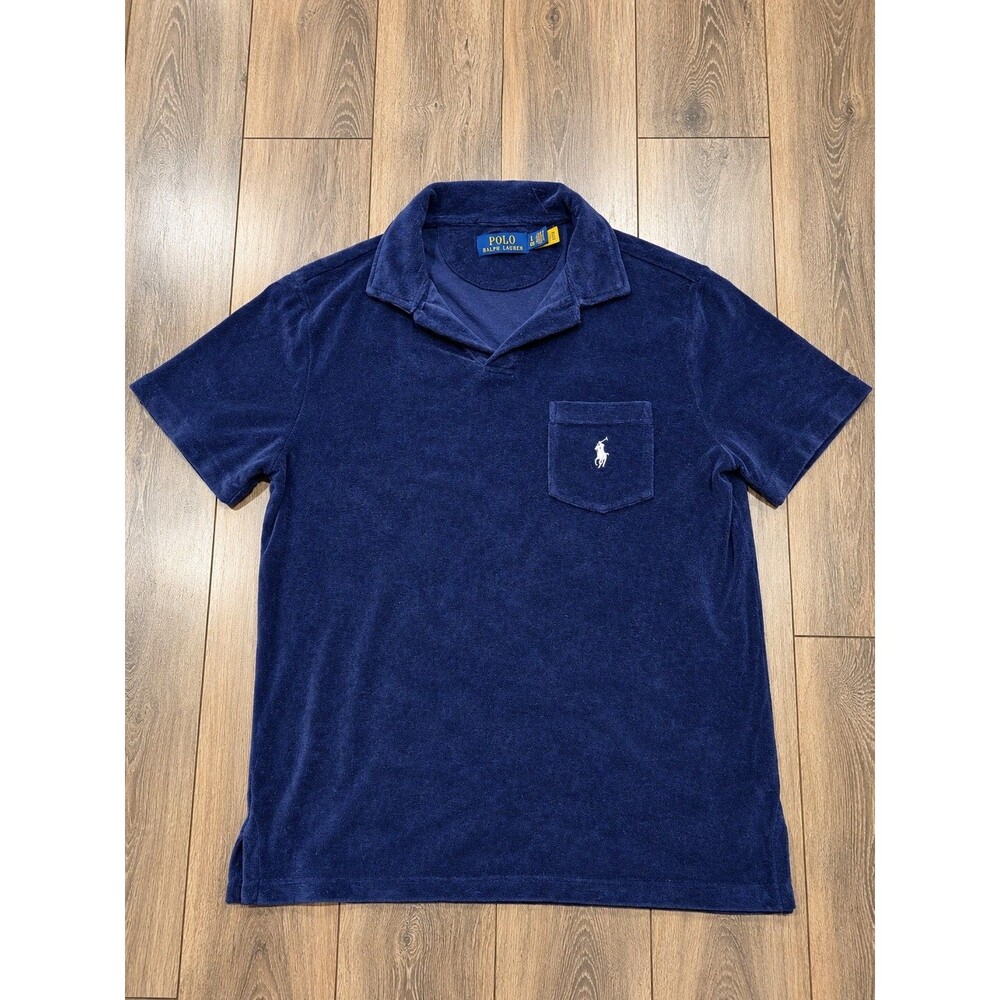 Polo Ralph Lauren Mens S Navy Terry Cloth Johnny Collar Pocket Polo Shirt